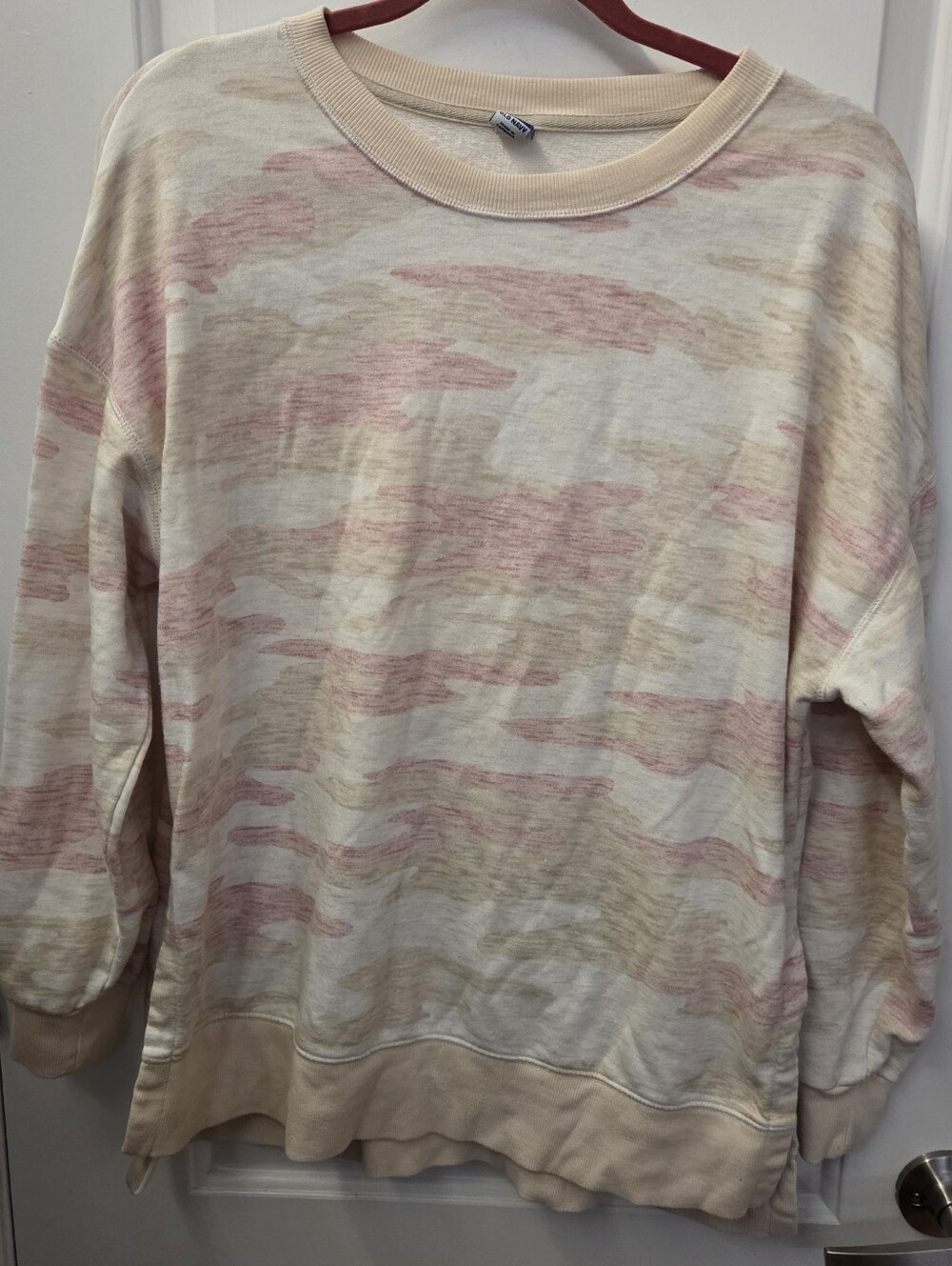 Old Navy Cream Crewneck Sweatshirt with Pink & Tan Pattern